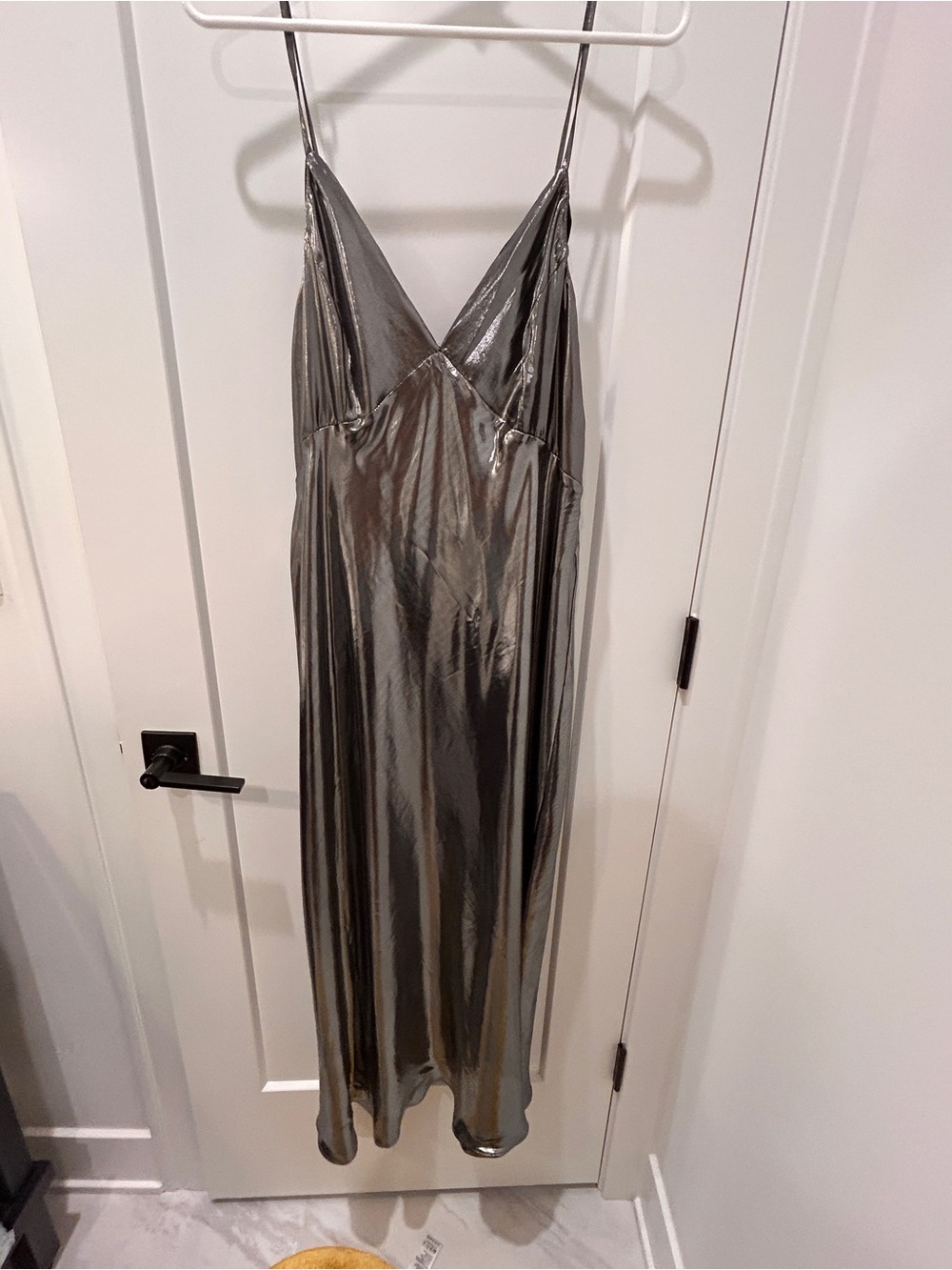 Anthropologie Metallic Silver Slip Midi Dress